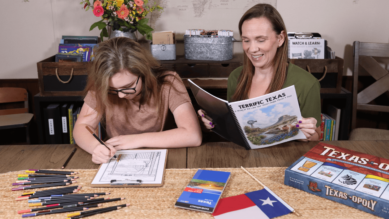 Explore the Lone Star State with a Texas state study for homeschoolers. Learn about Texas history, landmarks, national parks, and wildlife with our Terrific Texas State Study and Texas Flora & Fauna Discovery Deck for flexible, interest-led learning.