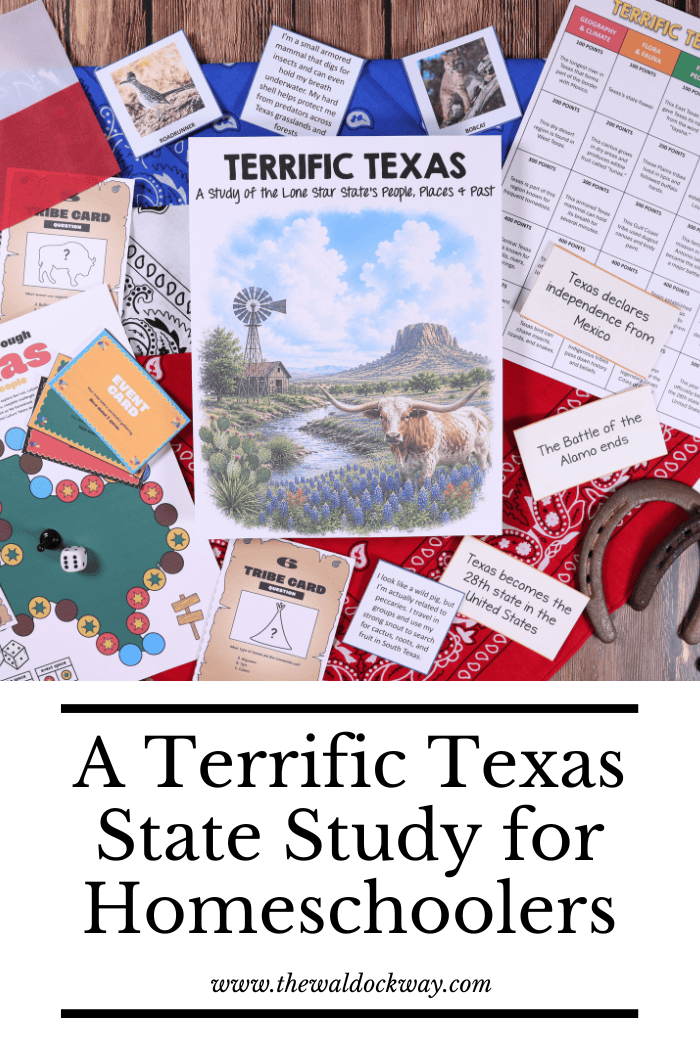 Explore the Lone Star State with a Texas state study for homeschoolers. Learn about Texas history, landmarks, national parks, and wildlife with our Terrific Texas State Study and Texas Flora & Fauna Discovery Deck for flexible, interest-led learning.